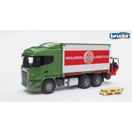 BRUDER - SCANIA R KONTENER Z WÓZKIEM WIDŁOWYM I PALETAMI 1:16 - 03580 BRUDER - SCANIA R KONTENER Z WÓZKIEM WIDŁOWYM I PALETAMI 1:16 - 03580