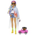 MATTEL - BARBIE EXTRA - MODNA LALKA RÓŻOWA PUCHATA KURTKA + ZWIERZĄTKO - GRN27 GRN28