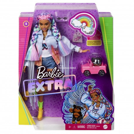 MATTEL - BARBIE EXTRA - MODNA LALKA RÓŻOWA PUCHATA KURTKA + ZWIERZĄTKO - GRN27 GRN28